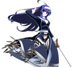  ahoge blue_eyes blue_hair dress french-bread hairband highres holding left-handed long_hair long_sleeves official_art orie_(under_night_in-birth) rapier solo sword transparent_background under_night_in-birth weapon yoshihara_seiichi 