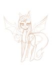  2015 animal_ears bat cutie_mark equine female feral flutterbat_(mlp) fluttershy_(mlp) friendship_is_magic greyscale hair horse hybrid long_hair looking_at_viewer mammal monochrome my_little_pony pegasus plain_background pony raptor007 sketch slit_pupils solo white_background wings 