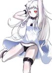  armpits bad_id bad_pixiv_id black_panties dress kantai_collection leg_garter long_hair looking_at_viewer northern_ocean_hime pale_skin panties red_eyes shinkaisei-kan side-tie_panties simple_background solo tai_(nazutai) underwear white_background white_dress white_hair 