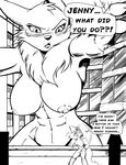  2015 anthro areola bandai big_breasts blush breasts bucky_o&#039;hare cat crossover dialogue digimon english_text erect_nipples feline female giant huge_breasts jenny mammal nipples nude renamon text yawg 