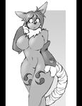  able anthro bandai big_breasts breasts canine chest_tuft claws digimon dracojeff female fox fur gloves hair mammal mane markings monochrome nude renamon solo tuft video_games wide_hips 