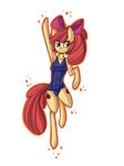  2015 anthro anthrofied apple apple_bloom_(mlp) bow breasts clothed clothing cutie_mark earth_pony equine female friendship_is_magic fruit fur hair hi_res horse mammal my_little_pony orange_eyes plain_background pony raptor007 red_fur red_hair smile solo swimsuit yellow_fur yellow_skin young 