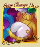  2015 anthro anthrofied big_breasts breasts cleavage clothed clothing equine female friendship_is_magic fur hair keyhole_turtleneck mammal multicolored_hair my_little_pony princess_celestia_(mlp) solo sweater white_fur zwitterkitsune 