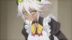  1girl blush dark_skin maid screencap shinmai_maou_no_testament solo standing white_hair yellow_eyes zest 