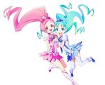  :d bad_id bad_pixiv_id banned_artist blue_choker blue_eyes blue_hair bow choker cure_blossom cure_marine hanasaki_tsubomi heartcatch_precure! holding_hands kurumi_erika long_hair looking_at_viewer magical_girl multiple_girls open_mouth ozaki_(nattohda) pink_bow pink_eyes pink_hair ponytail precure simple_background skirt smile thighhighs white_background white_legwear zettai_ryouiki 