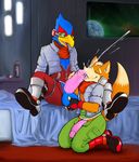  anthro avian ball_grab balls beak bed bedroom bird boots canine clothed clothing cum cum_on_face cum_on_penis cum_on_tongue daftpatriot erection eyes_closed falco_lombardi falcon fellatio footwear fox fox_mccloud fur gloves half-closed_eyes half-dressed inside jacket licking looking_down male male/male mammal nintendo on_floor open_mouth oral orgasm pants penis scouter sex sharp_teeth shirt sitting smile spread_legs spreading star_fox sweat teeth thick_penis tongue tongue_out video_games 