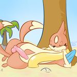  beach erection eyes_closed floatzel knot lying male multiple_tails nintendo on_side open_mouth outside pcred566 penis pink_penis pok&eacute;mon sand seaside smile solo tree video_games 