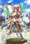  aciel02 armor bikini_armor breasts gauntlets large_breasts long_hair pink_eyes pink_hair shouting spear sword yelling 