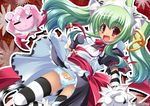  :3 absurdres alternate_costume animal_ears bell bonnet cameltoe cat_ears clothes_writing earrings elephant enmaided fang front-print_panties gloves green_hair highres jewelry jingle_bell koihime_musou kuwada_yuuki long_hair maid moukaku panties pantyshot paw_gloves paws print_panties red_eyes ribbon skirt skirt_lift smile solo striped striped_legwear tail thighhighs tiger_ears tiger_tail twintails underwear white_panties wind wind_lift 