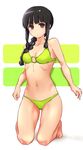  bad_id bad_pixiv_id barefoot bikini black_hair braid brown_hair hair_over_shoulder highres kantai_collection kantai_collection_(anime) kitakami_(kantai_collection) long_hair o-ring o-ring_top single_braid solo swimsuit tuto_(nonokuro-psyche-delic) 