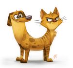  canine cat catdog cryptid-creations dog feline feral male mammal plain_background 