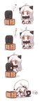  ahoge box cardboard_box carrying chibi comic covered_mouth dress highres horns kantai_collection long_hair mittens northern_ocean_hime nuu_(nu-nyu) pale_skin red_eyes shinkaisei-kan sitting sketch solo suplex sweat television translated white_dress white_hair 