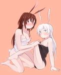  2girls animal_ears blush bunny_ears bunnysuit looking_at_viewer multiple_girls rwby velvet_scarlatina weiss_schnee yuri 