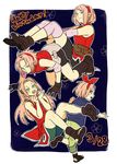  age_progression armband bike_shorts black_gloves boots bow emu_(losspass) facial_mark female forehead_mark full_body gloves green_eyes happy_birthday haruno_sakura long_hair multiple_girls multiple_persona naruto naruto:_the_last naruto_shippuuden pink_hair short_hair sleeveless solo toeless_legwear 