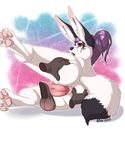  2015 anus balls canine disembodied_penis female fennec fox from_behind fur hair lying male male/female mammal nude on_side penetration penis purple_hair pussy red_eyes rika sex vaginal vaginal_penetration white_fur 
