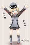  :d anchor_hair_ornament blonde_hair blue_eyes fuuma_nagi hair_ornament hat kantai_collection long_hair looking_at_viewer open_mouth peaked_cap pleated_skirt prinz_eugen_(kantai_collection) skirt smile solo translated twintails twitter_username 