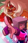  1girl afro commentary eyewear_removed garnet_(steven_universe) heterochromia highres jasper_(steven_universe) koei18 sharp_teeth spoilers steven_universe sunglasses teeth third_eye 