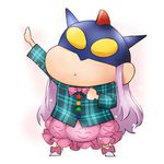  action_kamen bobomaster bow bubble_skirt crayon_shin-chan frilled_skirt frills hata_no_kokoro helmet long_hair long_sleeves mask parody pink_hair plaid plaid_shirt pose shirt sketch skirt touhou usui_yoshito_(style) very_long_hair 