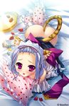  animal_ears ass blue_hair cat_ears cream flat_chest food forehead frilled_pillow frills fruit highres hug katagiri_hinata koihime_musou nipples no_panties official_art pillow pillow_hug purple_eyes scan short_hair solo straddling strawberry tail toutaku 