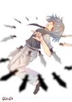  :d ansatsu_kyoushitsu bad_id bad_pixiv_id blurry collared_shirt cosplay grey_pants grey_vest hair_between_eyes izayoi_sakuya knife looking_at_viewer necktie open_mouth pants qlocks shiota_nagisa shiota_nagisa_(cosplay) shirt short_hair short_sleeves signature silver_hair smile solo throwing_knife touhou vest weapon white_shirt 