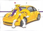  &lt;3 2015 anthro areola arm_sleeves bandai black_nose black_sclera blue_eyes boxice breasts butt car chest_tuft digimon female fingerless_gloves fur gloves hindpaw looking_at_viewer nipples paws presenting presenting_hindquarters pussy rear_view renamon shiny simple_background smile solo tuft yellow_fur 