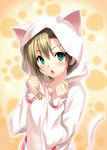  animal_ears animal_hood blush brown_hair cat_ears cat_hood cat_tail green_eyes hood idolmaster idolmaster_cinderella_girls jewelry looking_at_viewer necklace open_mouth short_hair solo tada_riina tail zen 