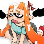  blush brown_eyes bukkake cephalopod cum faceless_male female flat_chested hair human inkling male mammal marine nipples open_mouth orange_hair penis plain_background splatoon squid tongue unknown_artist 