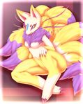  2015 anthro breasts canine female fox fur kyuubi_(youkai_watch) mammal multiple_tails nude solo tuft yellow_eyes youkai_watch 