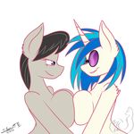  anthro anthrofied black_hair blue_hair breasts equine eyewear female female/female friendship_is_magic fur glasses green_fur hair half-closed_eyes hand_holding horn horse mammal my_little_pony nude octavia_(mlp) pony silverfox057 smile teeth two_tone_hair vinyl_scratch_(mlp) white_fur 