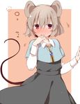  akagashi_hagane animal_ears bad_id bad_pixiv_id blush border capelet drunk grey_hair jewelry long_sleeves looking_at_viewer mouse_ears mouse_tail nazrin necklace red_eyes shirt short_hair simple_background skirt skirt_set solo tail touhou vest 