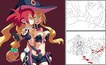 adhesive_bra bleeding blonde_hair blood blood_from_mouth blood_in_mouth blood_splatter bra breast_grab breasts crossover demon_girl demon_tail demon_wings disgaea drawfag etna fangs grabbing green_eyes groping hat large_breasts majo_to_hyakkihei metallica_(majo_to_hyakkihei) multiple_girls red_eyes red_hair sharp_teeth tail teeth tongue twintails underwear wings witch witch_hat yuri 