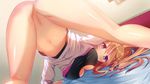  1girl ass bed blue_eyes blush breasts censored cleavage female from_behind game_cg highres kino_(kino_konomi) kino_konomi konomi_(kino_konomi) large_breasts legs long_hair looking_back mosaic_censoring navel no_panties orange_hair pussy shinonome_setsuna shirogane_x_spirits solo thighs top-down_bottom-up 