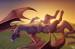  2015 claws cute detailed_background feral grass horn lying male on_back rolling schl4fmuetze sharp_teeth sky solo spread_wings spyro spyro_the_dragon sun sunset teeth tongue tongue_out video_games wings 