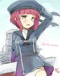  blush brown_eyes clothes_writing hat kantai_collection panties red_hair sailor_collar sailor_hat short_hair sketch solo ssk_sasasa twitter_username underwear white_panties z3_max_schultz_(kantai_collection) 