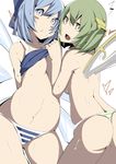  arudente ass back belly blue_eyes blue_hair blush_stickers bow breasts cirno daiyousei fairy_wings green_hair hair_bow hair_ribbon heart ice ice_wings large_bow looking_at_viewer multiple_girls navel open_mouth plump ribbon shirt_lift short_hair small_breasts sweat thong topless touhou underboob wings yellow_eyes yuri 