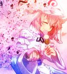  :t ^_^ bad_id bad_pixiv_id blush cherry_blossoms closed_eyes dango eating food hat holding holding_food japanese_clothes kashiwa_mochi_(food) long_sleeves mochi onyuuuu pink_hair saigyouji_yuyuko sanshoku_dango short_hair skewer smile solo touhou triangular_headpiece wagashi wide_sleeves 