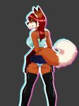  butt canine clothed clothing female fox grey_background looking_at_viewer looking_back mammal panties plain_background rear_view skimpy skirt solo underwear valkeera 