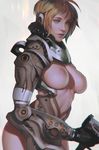 armor blonde_hair breasts large_breasts nipples original realistic science_fiction short_hair solo zerosabort 