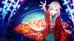  blue_eyes braid highres ia_(vocaloid) japanese_clothes kimono long_hair nekomaaro outstretched_arm pink_hair ripples solo twin_braids very_long_hair vocaloid 