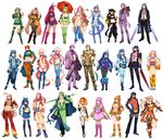  6+girls absurdly_long_hair arcanine aurorus bad_id bad_pixiv_id barefoot blaziken chandelure crobat druddigon espeon garchomp gen_1_pokemon gen_2_pokemon gen_3_pokemon gen_4_pokemon gen_5_pokemon gen_6_pokemon gigalith glaceon gourgeist highres katagiri_hachigou leafeon lilligant long_hair looking_at_viewer lucario milotic multiple_boys multiple_girls personification pokemon scolipede serperior servine seviper toeless_legwear umbreon very_long_hair 