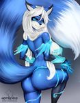  2015 anthro blue_fur breasts butt canine female fox fur hotbento ice looking_at_viewer magic mammal smile solo 