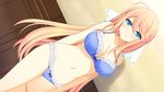  1girl bare_shoulders blonde_hair blue_eyes blush bra breasts cleavage female furoura_aruse_noriumu_neon game_cg large_breasts long_hair mayachi_(amuriya) navel panties rosebleu solo underwear valkyrie_runabout! 