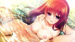  1boy 1girl bath blush breasts fang frontwing game_cg large_breasts nanaka_mai nipples nude open_mouth purple_eyes red_hair reppuji_kanon reppuuji_kanon yuki_koi_melt yukikoi_melt 