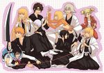  5boys aizen_sousuke black_hair bleach blonde_hair blue_eyes brown_hair eyes_closed female fingers glasses green_eyes hair_bun hands hands_together haori hinamori_momo hirako_shinji ichimaru_gin japanese_clothes kurosaki_ichigo long_hair male multiple_boys multiple_girls orange_hair sarugaki_hiyori shinigami short_hair silver_hair skirt spiked_hair spiky_hair sword taichou_haori urahara_kisuke weapon yadoumaru_lisa yellow_eyes 