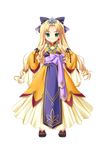  absurdres blonde_hair crown curly_hair detached_sleeves dress earrings enjutsu full_body green_eyes hands_on_hips highres jewelry koihime_musou long_hair necklace ribbon saeki_hokuto smile solo transparent_background 