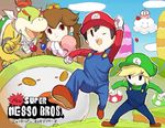  4boys ;d black_eyes blonde_hair blue_overalls bowser_jr. bracelet brown_hair clenched_hands cloud cosplay doubutsu_no_mori elbow_gloves eyebrows gloves goggles green_hat green_shirt hat horns jewelry kirby kirby_(series) koopa_clown_car lakitu link long_hair luigi luigi_(cosplay) mario mario_(cosplay) mario_(series) monster_boy mother_(game) mother_2 multiple_boys mushroom myuu1995 ness nintendo one_eye_closed open_mouth overalls parody pointy_ears princess_peach princess_peach_(cosplay) puffy_sleeves raised_fist red_hair shirt short_hair sidelocks smile solid_oval_eyes super_mario_bros. super_mushroom super_smash_bros. the_legend_of_zelda the_legend_of_zelda:_the_wind_waker toon_link villager_(doubutsu_no_mori) white_gloves 