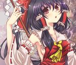  asagiri_(tokinedu) black_hair bow breasts detached_sleeves hakurei_reimu medium_breasts red_eyes short_hair sideboob solo touhou 