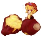  aki_minoriko bad_id bad_pixiv_id blonde_hair chibi food fruit grapes hat in_food minigirl red_eyes short_hair sinhto solo sweet_potato touhou 