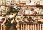 bad_id bad_pixiv_id blonde_hair hat morikawa_sumio original shelf smile solo witch witch_hat 