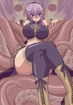  blue_eyes blush breasts cross-laced_footwear crossed_legs great_magami headphones huge_breasts legs long_hair long_legs megurine_luka midriff octopus pink_hair sitting skirt smile solo takoluka tentacles thick_thighs thighhighs thighs vocaloid 